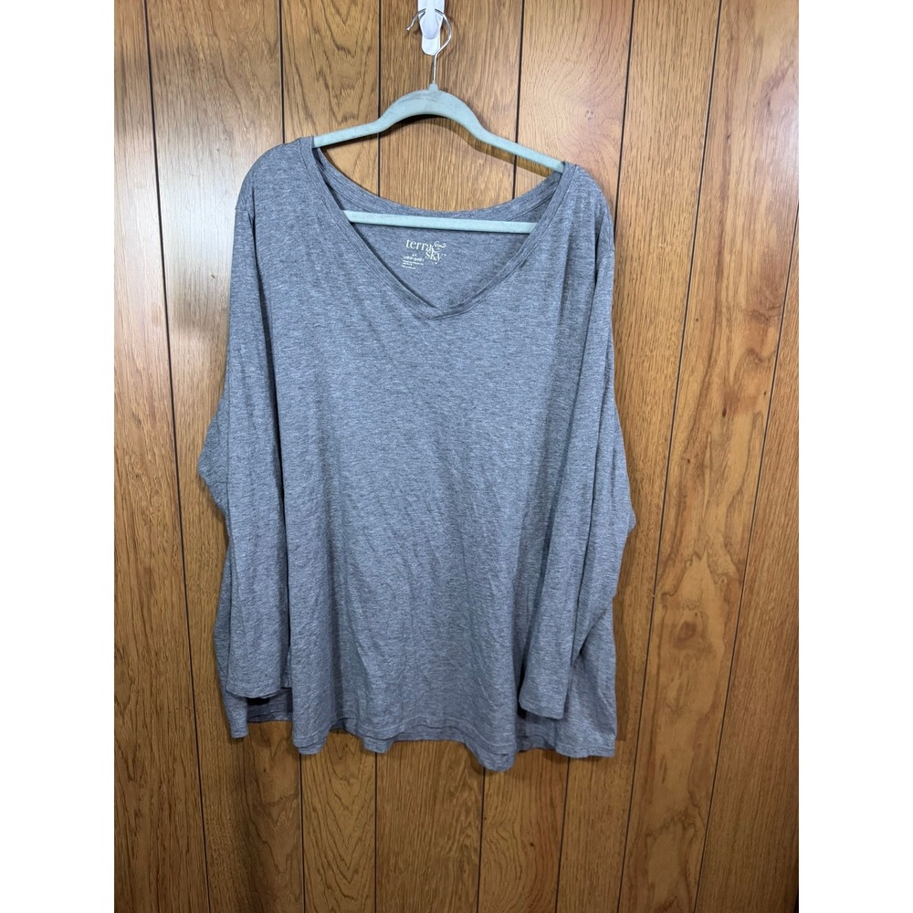 Terra & Sky Womens 4X Plus Long Sleeve V-Neck Tee Grey Heather FDTS4300344